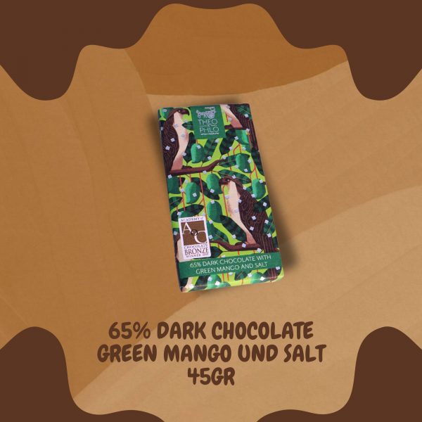 Dark Chocolate, green Mango and salt, 45gr,65%